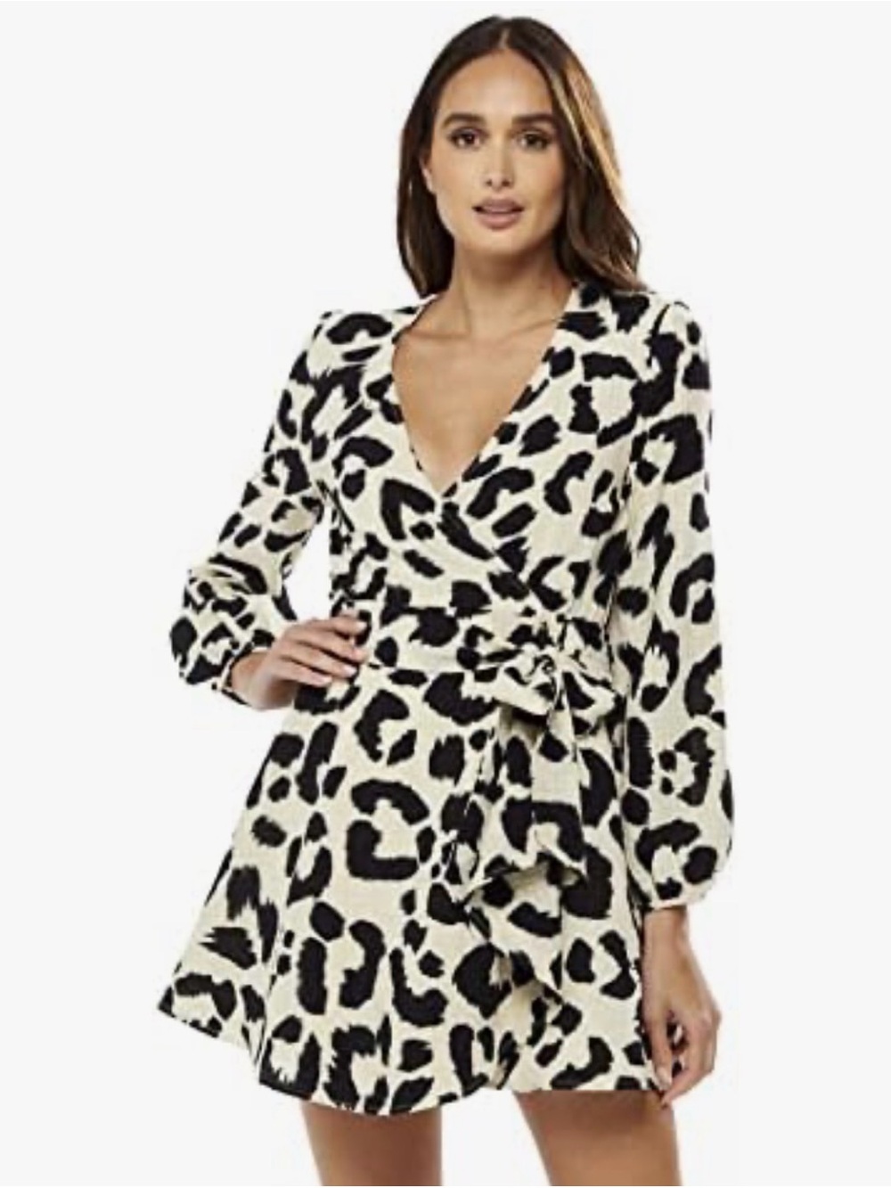 Liquorish Animal Print Mini Wrap Dress with Long Sleeves